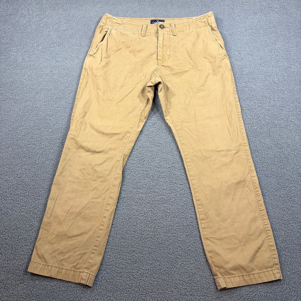 American Eagle Chino Pants Mens 32x30 Tan Slim Straight Cotton Casual Trousers